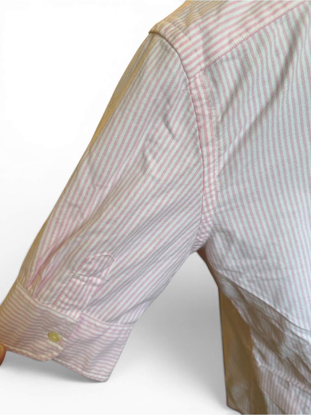 Ralph Lauren Women’s Large Pink White Striped Oxford Button Down Short Sleeve - Picture 6 of 10